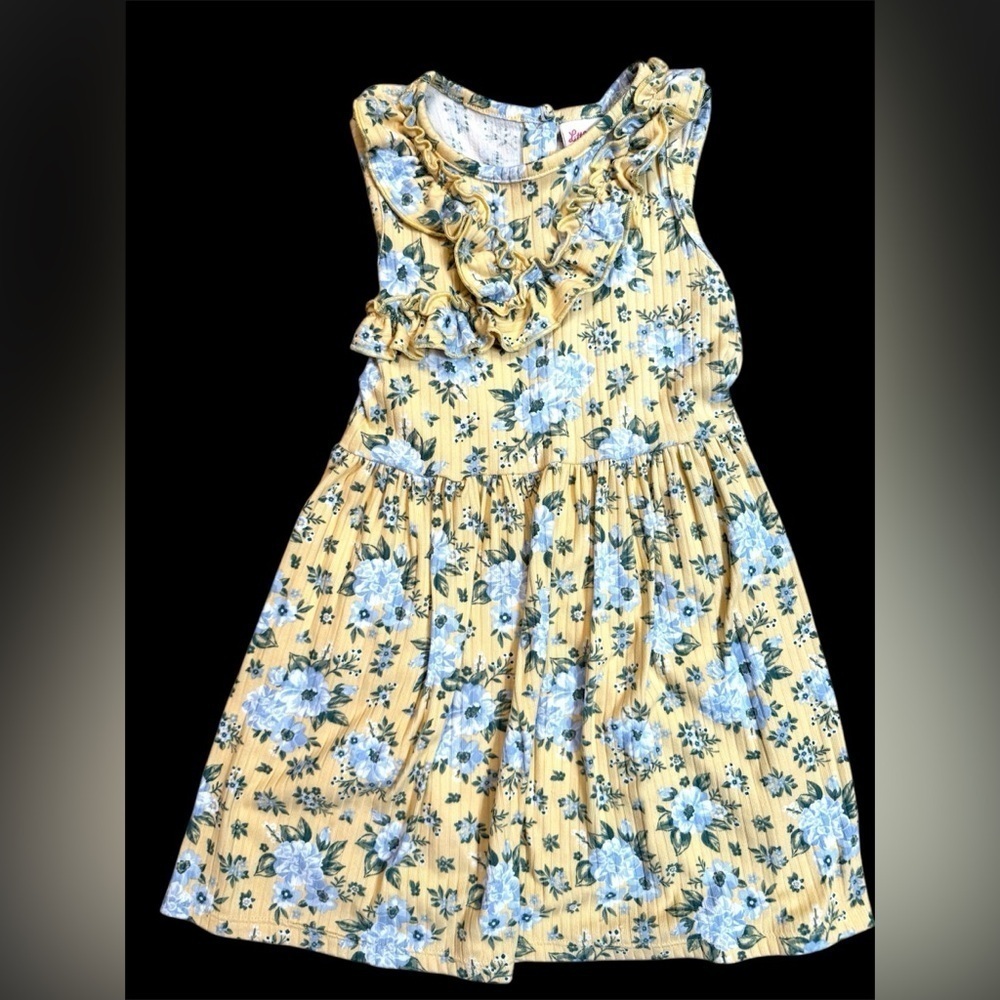 Girls Little Lass Sleeveless Yellow and Blue Flower Dress Size 6X